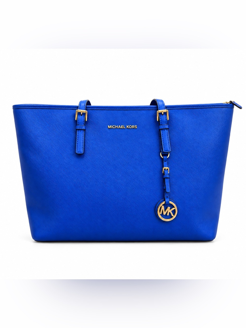 Michael Kors Jet Set Travel Multifunction Saffiano Leather Top Zip Tote Blue